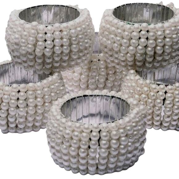 Napkin Rings Holder Faux Pearl  Set of 4 Decor Table for weddings, holidays - Picture 2 of 4